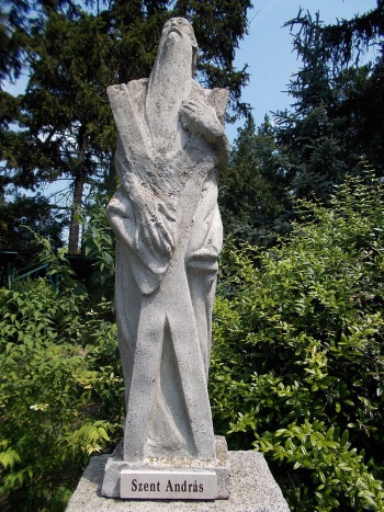 Bory Castle. Front Garden's statues. 'Saint Andrew'- 54, Máriavölgy Rd., Öreghegy, Székesfehérvár, Fejér county, Hungary.JPG